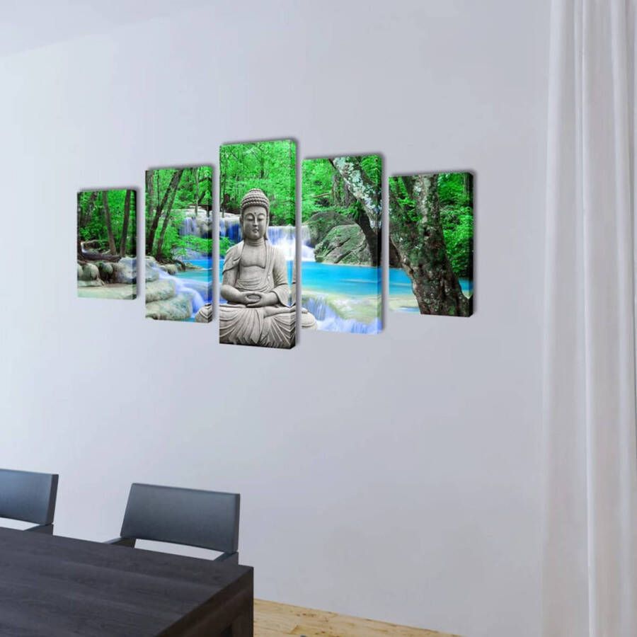 The Living Store Canvas 5-panelen set 200 x 100 cm Waterdicht Buddha print
