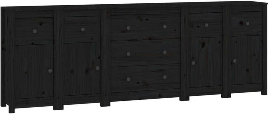 The Living Store Dressoir 230 x 35 x 80 cm Massief Grenenhout Zwart