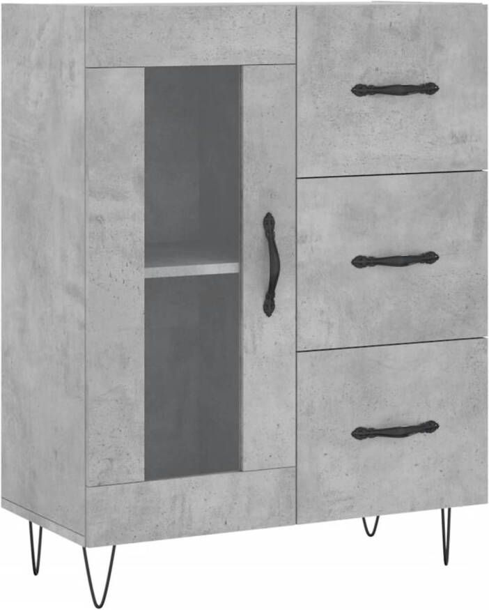 The Living Store -Dressoir-69-5x34x90-cm-bewerkt-hout-betongrijs Keukenkast