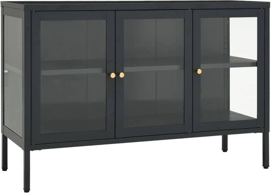 The Living Store Dressoir Antraciet 105 x 35 x 70 cm Staal en Gehard glas