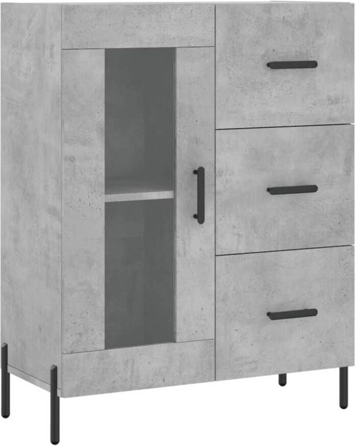 The Living Store Dressoir Betongrijs 69.5 x 34 x 90 cm Bewerkt hout metaal glas