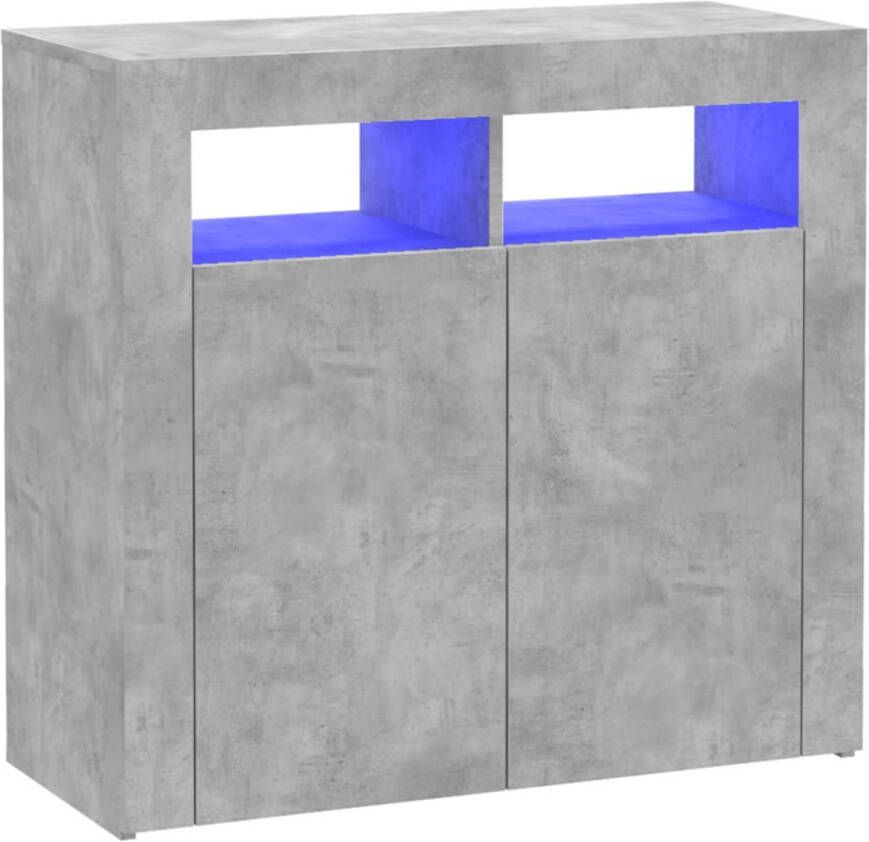 The Living Store Dressoir Betongrijs 80 x 35 x 75 cm Met RGB LED-verlichting