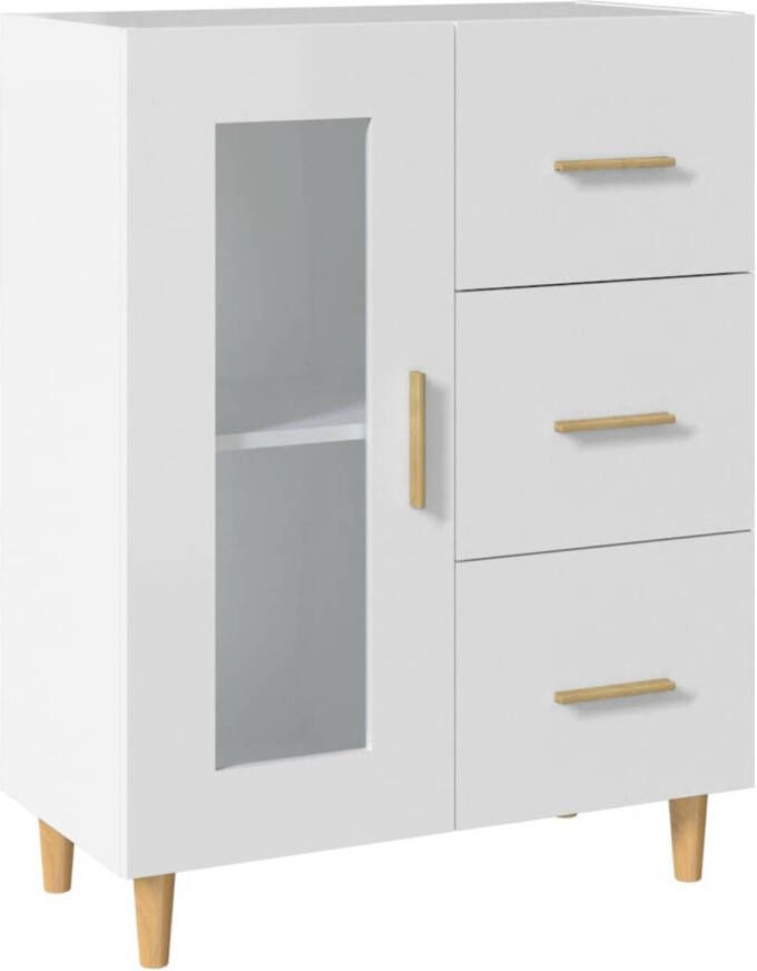 The Living Store Dressoir Bijzetkast 1 deur 3 lades Visuele glazen deur Stabiel blad Wit 69.5 x 34 x 90 cm