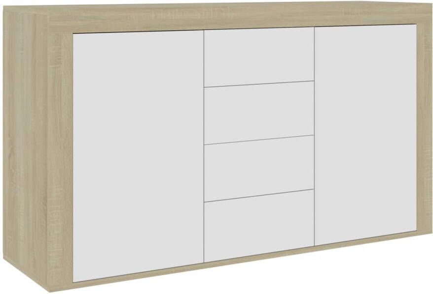 The Living Store Dressoir Bijzetkast 2 deuren 4 lades 120x36x69cm wit sonoma eiken