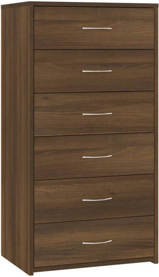 The Living Store Dressoir Bruineiken 50x34x96 cm 6 lades Bewerkt hout