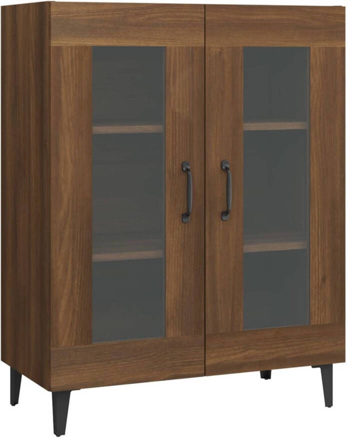 The Living Store Dressoir Bruineiken Bijzetkast 2 deuren Visuele glazen deur Stabiel blad 69.5 x 34 x 90 cm