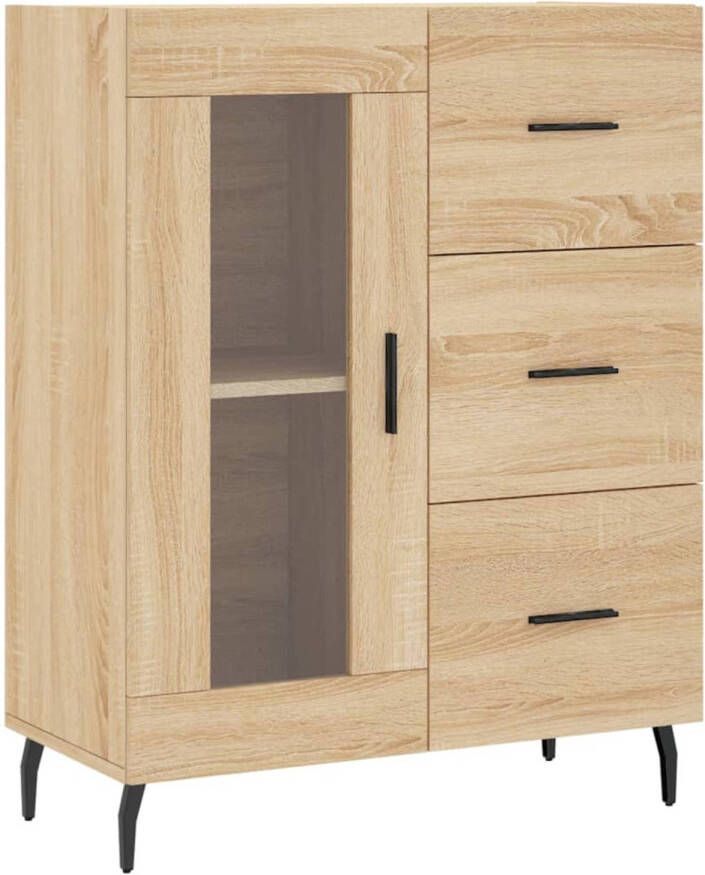 The Living Store Dressoir Classic 69.5 x 34 x 90 cm Sonoma eiken Hout metaal glas