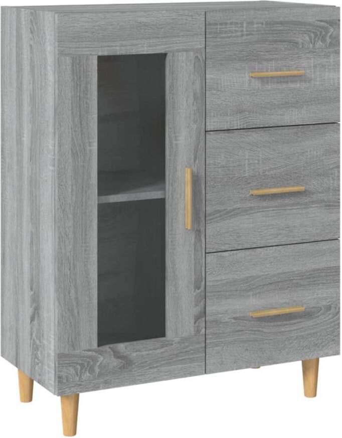 The Living Store Dressoir Classic Grey Oak 69.5 x 34 x 90 cm met glazen deur