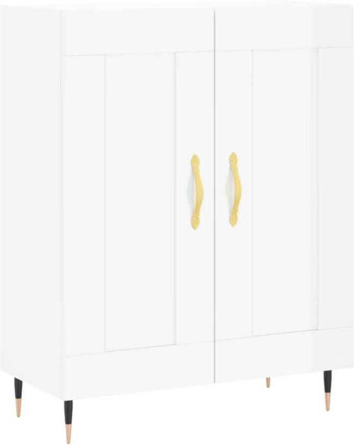 The Living Store Dressoir Classic Hoogglans wit 69.5 x 34 x 90 cm Bewerkt hout