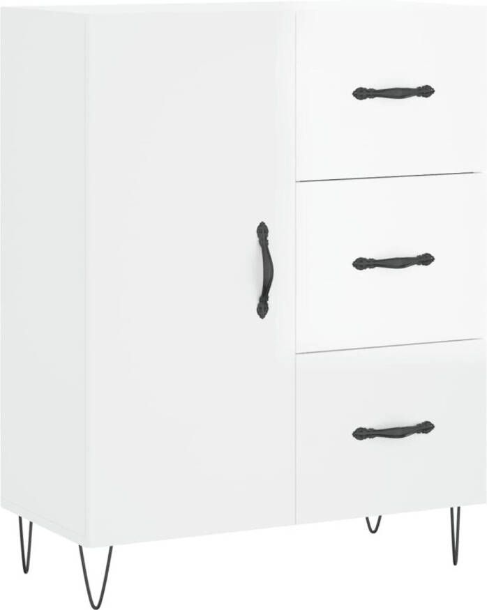 The Living Store Dressoir Classic Hoogglans wit 69.5 x 34 x 90 cm Bewerkt hout en metaal