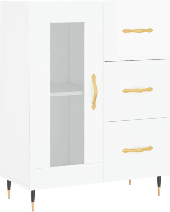 The Living Store Dressoir Classic Hoogglans wit 69.5 x 34 x 90 cm Bewerkt hout metaal glas