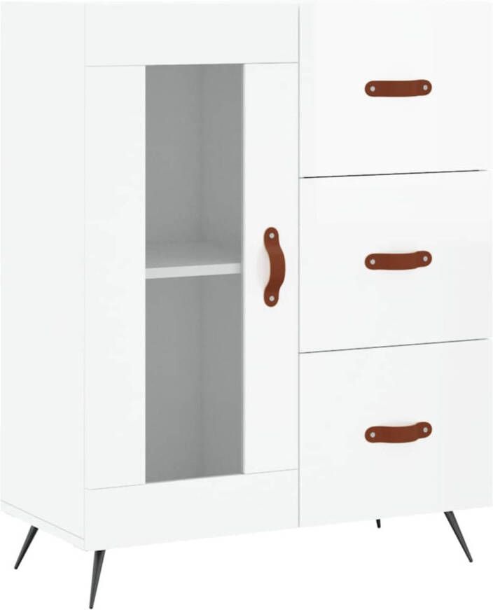 The Living Store Dressoir Classic Wit Hoogglans 69.5 x 34 x 90 cm Hout Metaal Glas