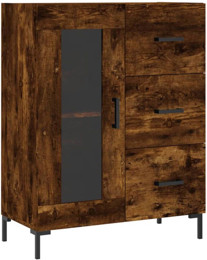 The Living Store Dressoir Gerookt Eiken 69.5 x 34 x 90 cm Met 3 lades en glazen deur