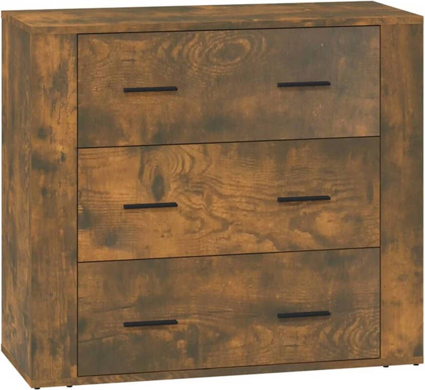 The Living Store Dressoir Gerookt Eiken 80 x 33 x 70 cm Bewerkt Hout