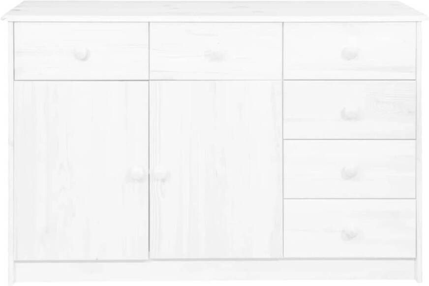 The Living Store Dressoir Grenenhout 113x35x73 cm Wit Met 6 lades en 2 deuren