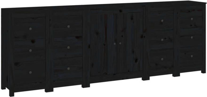 The Living Store Dressoir Grenenhout Zwart 230 x 35 x 80 cm Opbergruimte Stevig blad