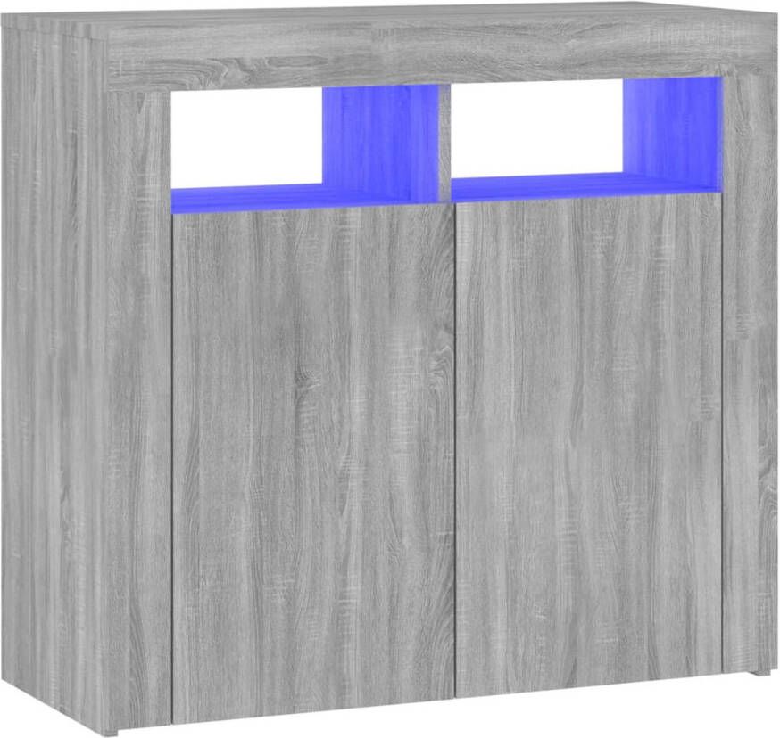 The Living Store Dressoir Hoge Kast 80x35x75 cm LED Verlichting Grijs Sonoma Eiken