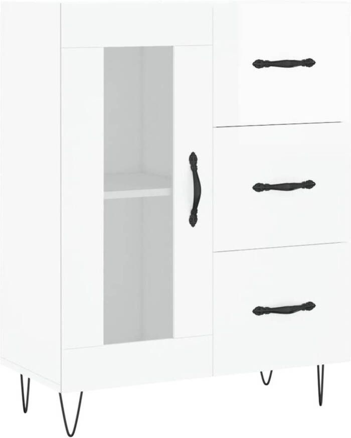 The Living Store Dressoir Hoogglans wit 69.5 x 34 x 90 cm Bewerkt hout metaal glas