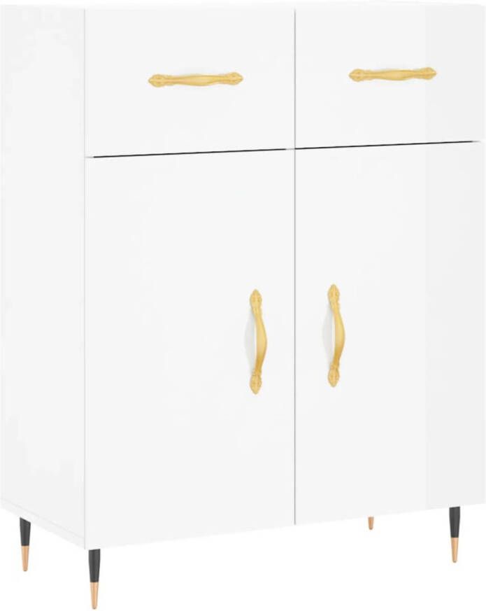 The Living Store Dressoir Hoogglans wit 69.5 x 34 x 90 cm Duurzaam hout en metaal