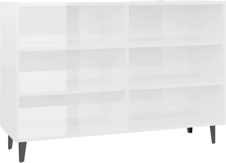 The Living Store Dressoir Industriële Stijl 103.5 x 35 x 70 cm Hoogglans wit Spaanplaat en metaal