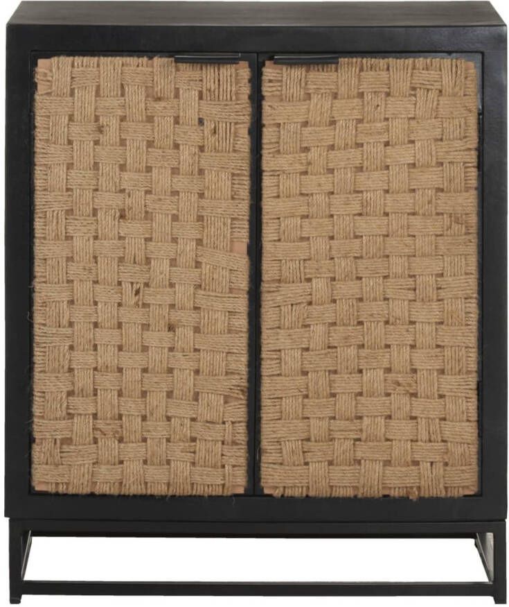 The Living Store Dressoir Industriële Stijl 60 x 35 x 70 cm Massief Mangohout Jute Deur