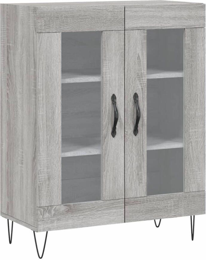 The Living Store Dressoir Kast 69.5 x 34 x 90 cm Grijs Sonoma Eiken Met Glas