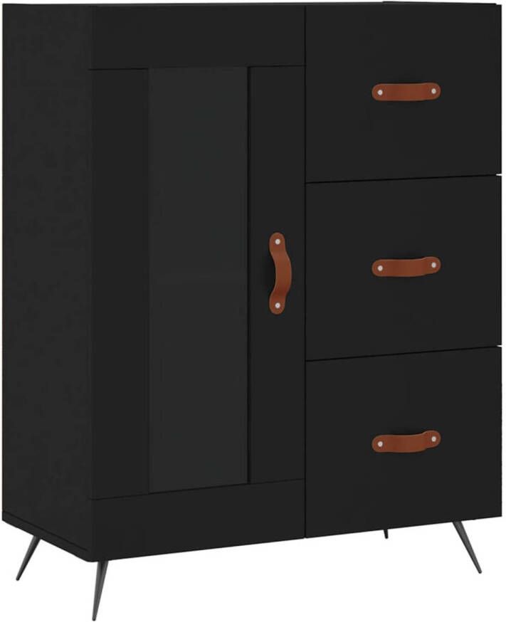 The Living Store Dressoir Landelijke Stijl Zwart 69.5 x 34 x 90 cm Met 3 lades Glazen deur