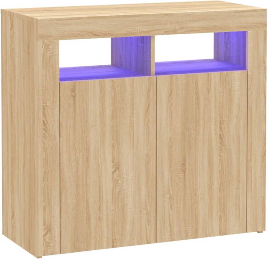 The Living Store Dressoir LED Sonoma Eiken 80x35x75cm RGB LED Verlichting