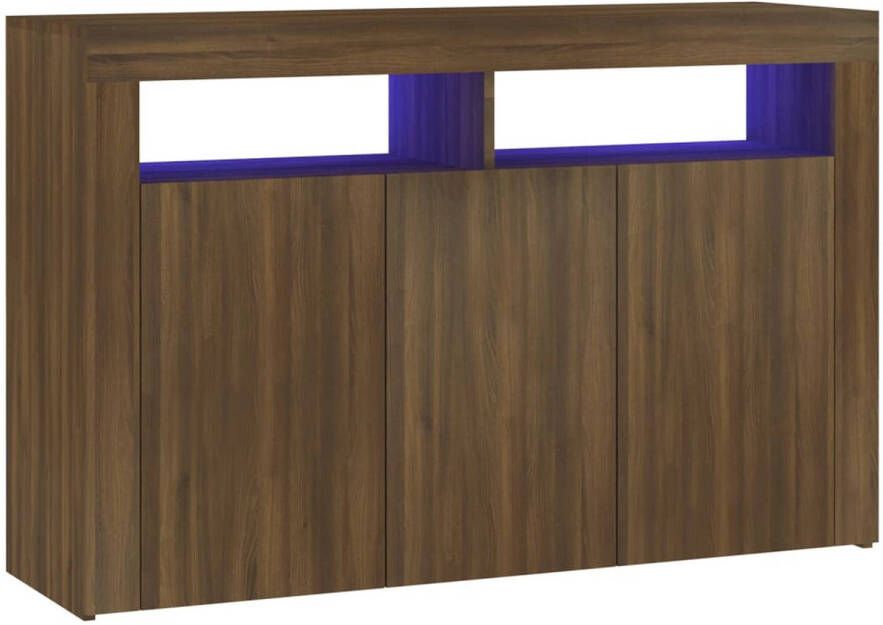 The Living Store Dressoir LED-verlichting Bewerkt hout 115.5 x 30 x 75 cm Bruineiken Trendy