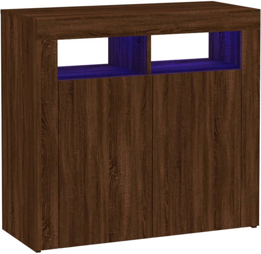 The Living Store Dressoir LED-verlichting Bewerkt hout Afmetingen- 80 x 35 x 75 cm Bruineiken kleur