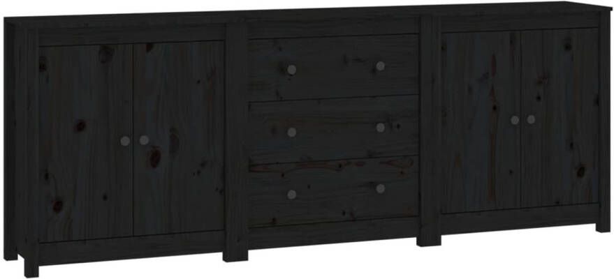 The Living Store Dressoir Massief Grenenhout 210 x 35 x 80 cm Zwart