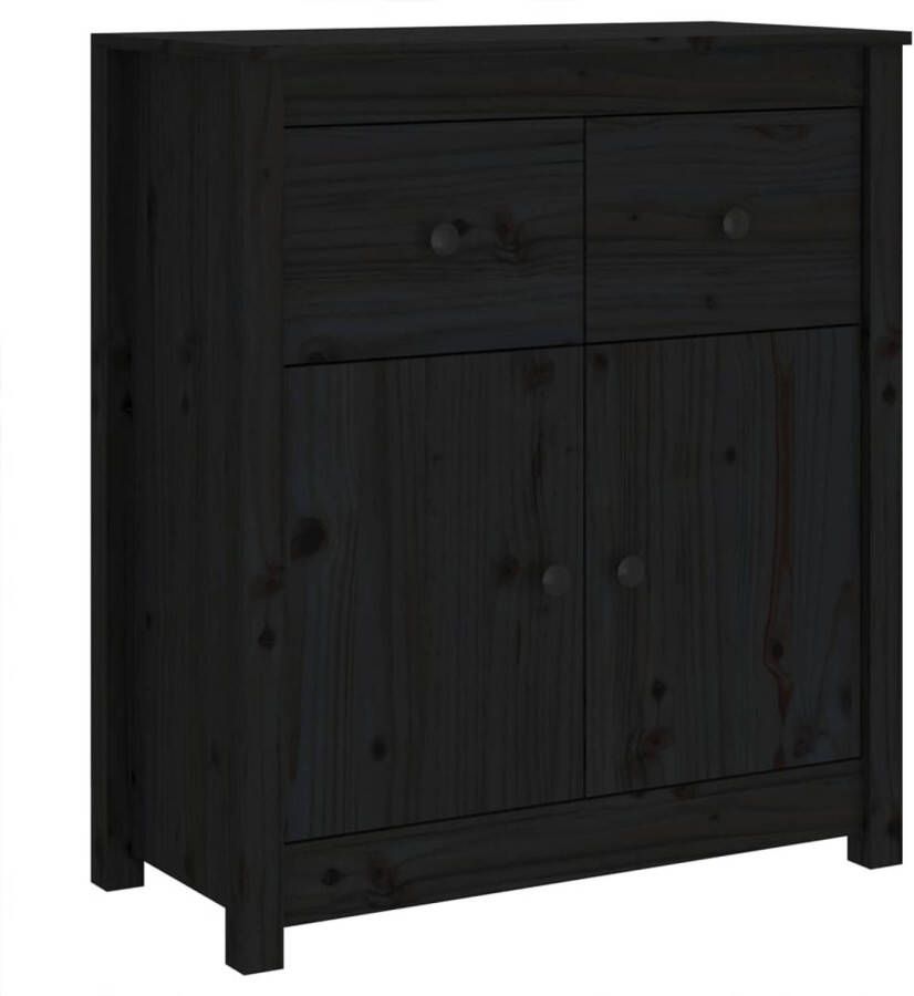 The Living Store Dressoir Massief Grenenhout 70x35x80 cm Zwart