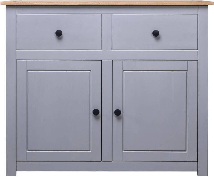 The Living Store Dressoir Massief grenenhout 93 x 40 x 80 cm Grijs+natuurkleur 2 Lades+2 Deuren