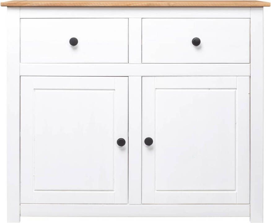 The Living Store Dressoir Massief Grenenhout 93 x 40 x 80 cm Wit Natuurlijke Houtkleur