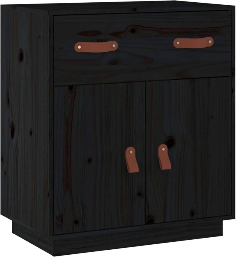 The Living Store Dressoir Massief Grenenhout Opbergkast 65.5x40x75 cm Zwart