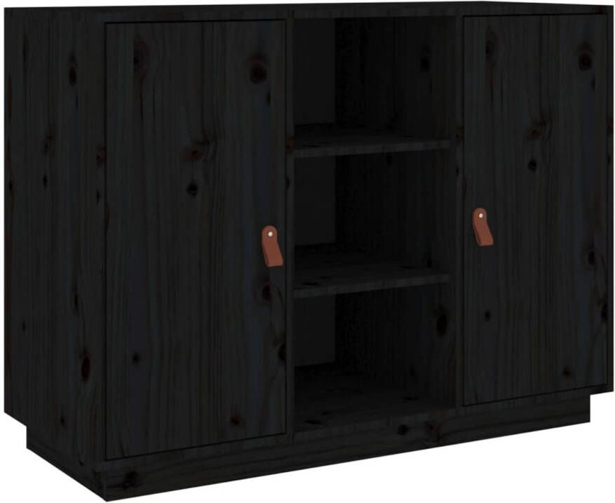 The Living Store Dressoir Massief Grenenhout Zwart 100 x 40 x 75 cm Opbergruimte en Stevig Blad