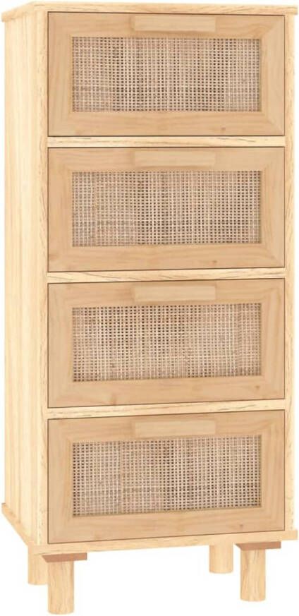 The Living Store Dressoir Meubelen 40 x 30 x 90 cm Bruin Bewerkt hout Massief grenenhout Rattan