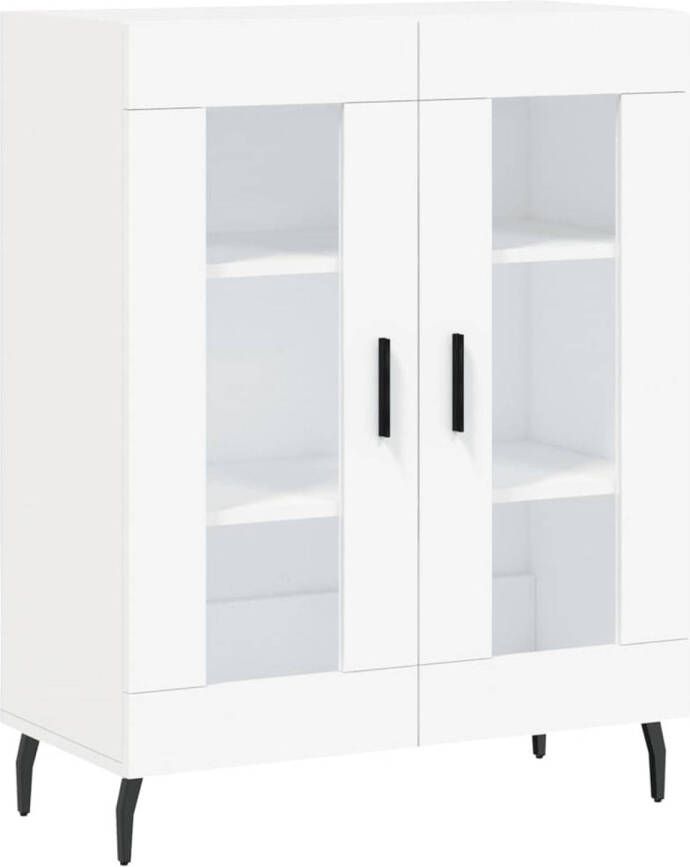 The Living Store Dressoir Modern ? 69.5 x 34 x 90 cm ? Wit ? Bewerkt hout metaal glas