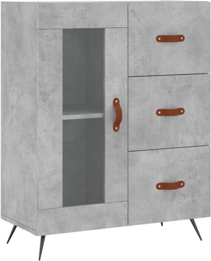 The Living Store Dressoir Modern Betongrijs 69.5 x 34 x 90 cm 3 lades glazen deur opbergruimte