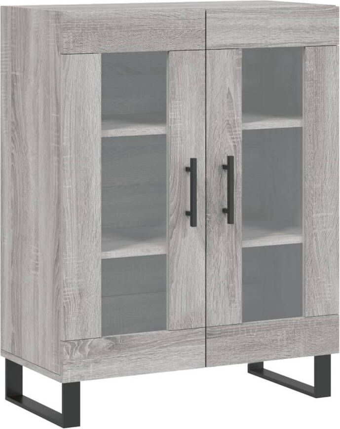 The Living Store Dressoir Modern Grijs Sonoma Eiken 69.5 x 34 x 90 cm Glas Ontwerp