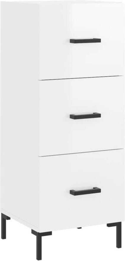 The Living Store Dressoir Modern Hoogglans Wit 34.5 x 34 x 90 cm 3 lades Metalen poten