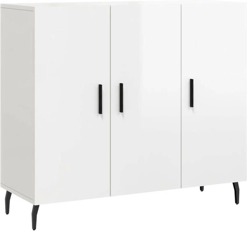 The Living Store Dressoir Modern Hoogglans wit 90 x 34 x 80 cm Bewerkt hout en metaal