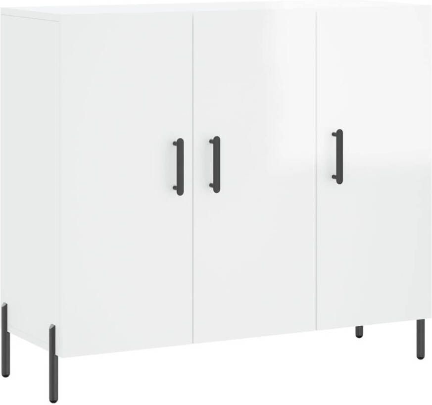 The Living Store Dressoir Modern Wit Hout-Metaal 90x34x80 cm Opbergkast met Metalen Poten