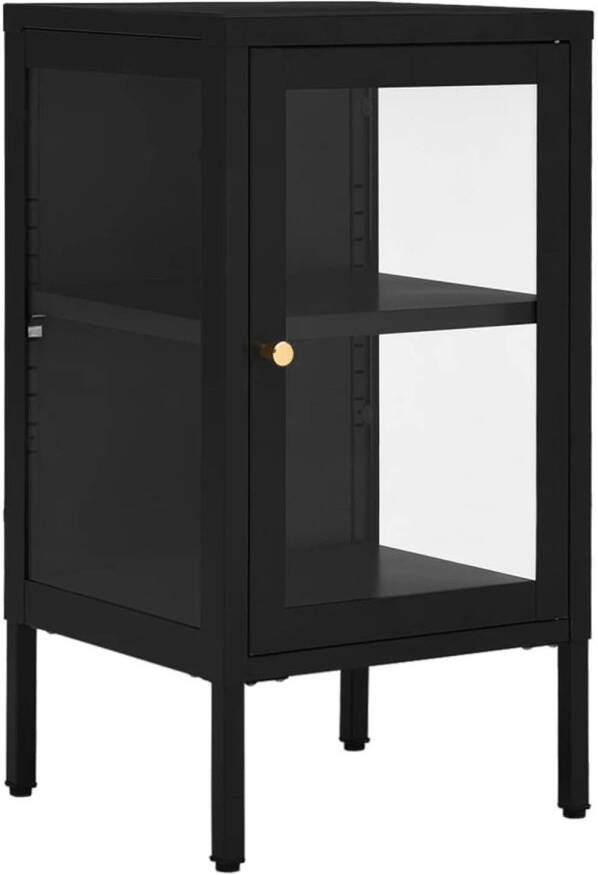 The Living Store Dressoir Modern Zwart 38 x 35 x 70 cm Staal en Glas