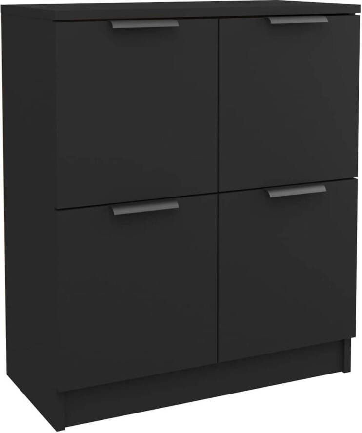 The Living Store Dressoir Modern Zwart 60x30x70 cm Hout Met 4 deuren en stevig blad