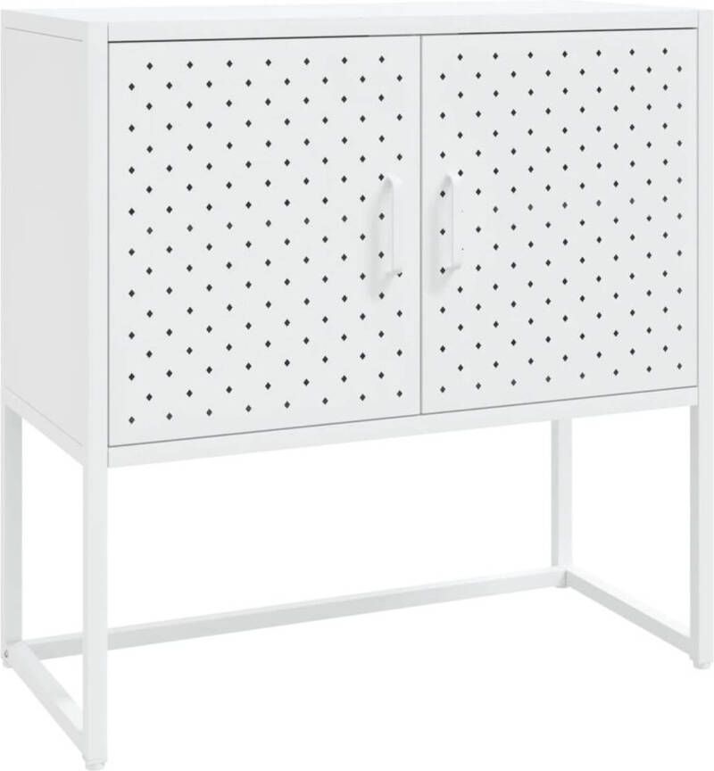 The Living Store Dressoir Opbergkast 75x35x75 cm Staal Wit 2 deuren