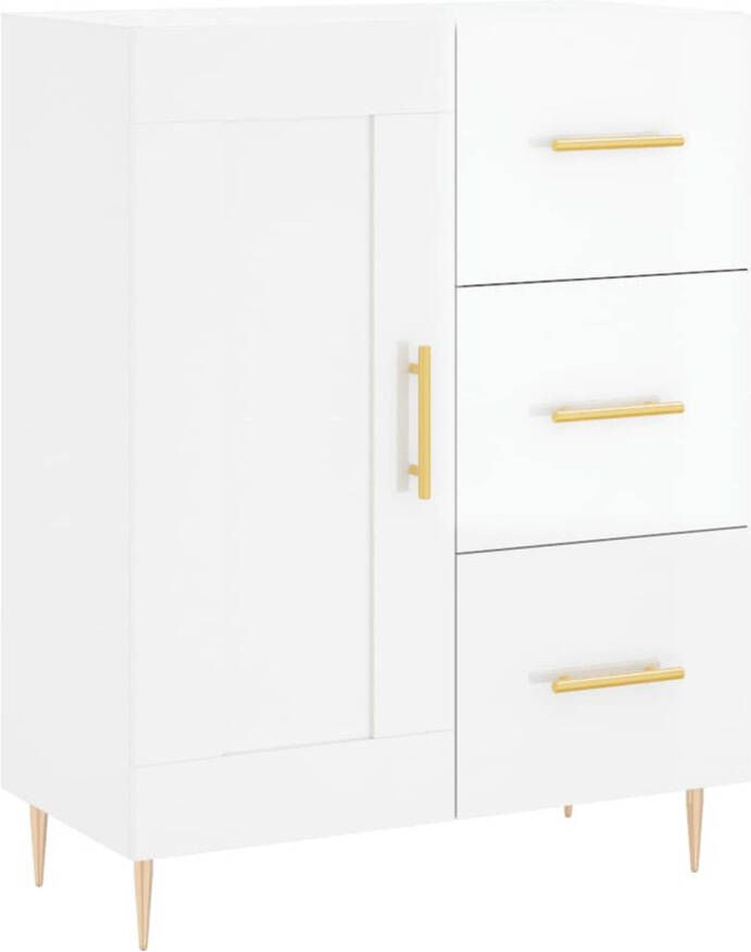 The Living Store Dressoir Retro Hoogglans wit 69.5 x 34 x 90 cm Bewerkt hout en metaal