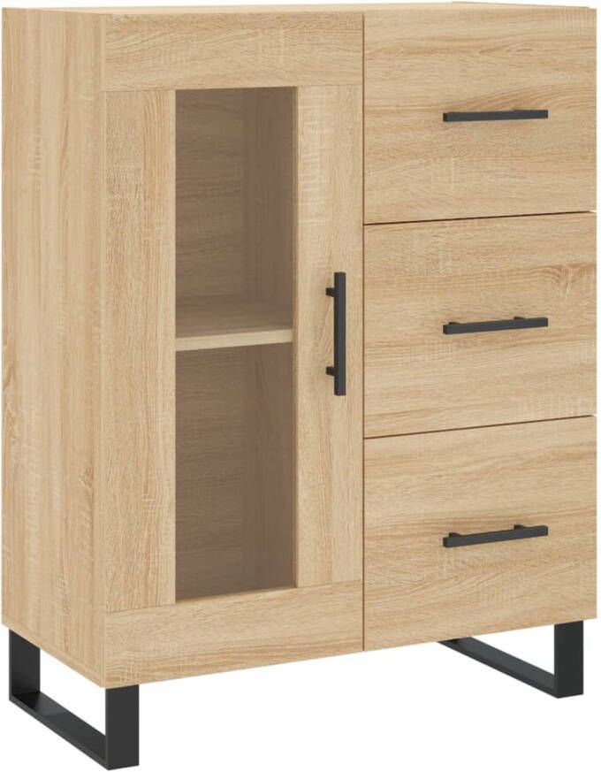 The Living Store Dressoir Sonoma Eiken 69.5 x 34 x 90 cm 3 Lades Glasdeur