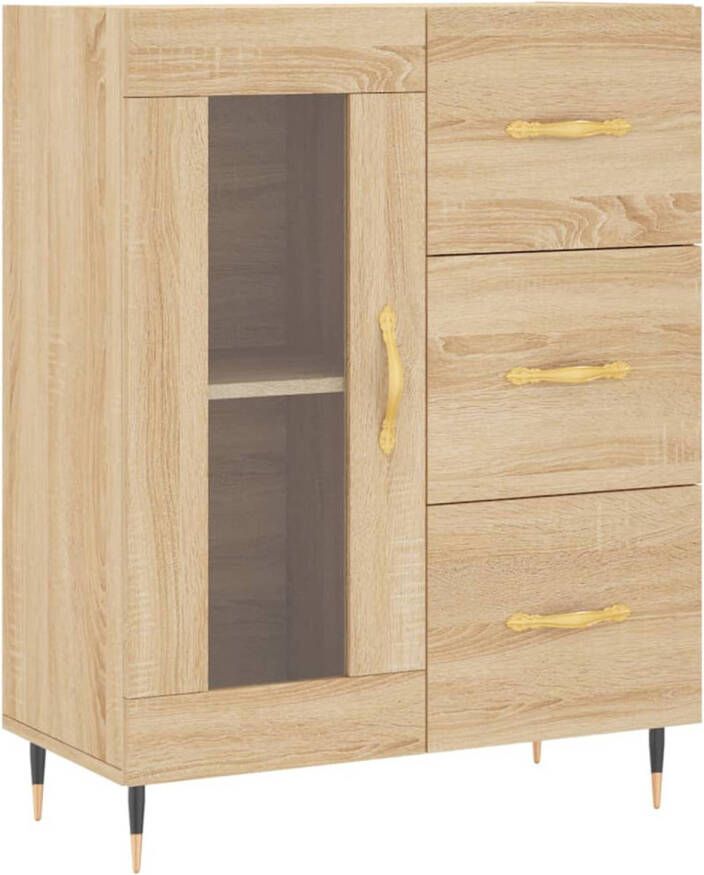 The Living Store Dressoir Sonoma Eiken 69.5 x 34 x 90 cm Glasdeur en 3 laden