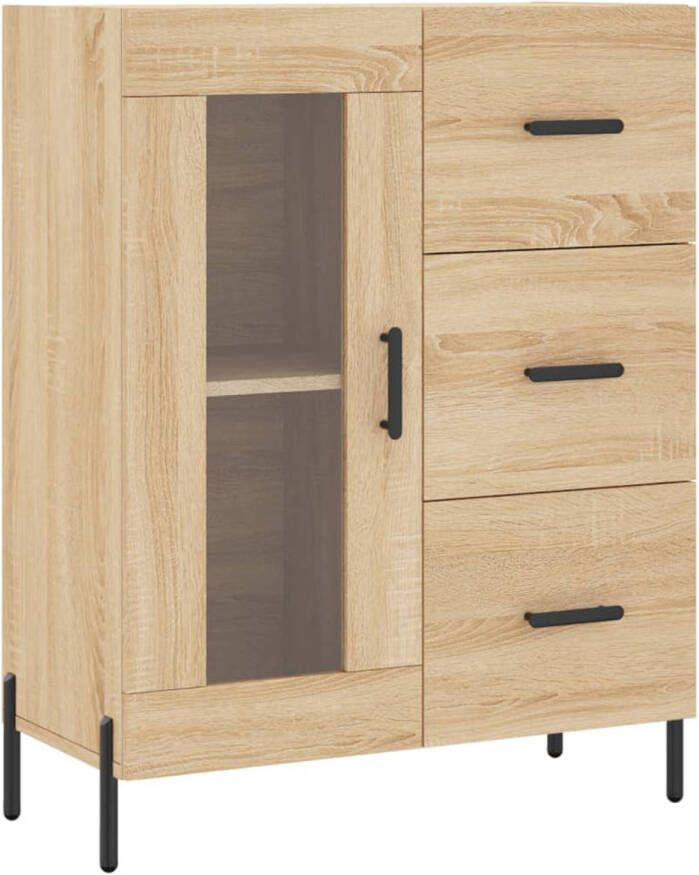 The Living Store Dressoir Sonoma Eiken 69.5 x 34 x 90 cm Met 3 lades 2 vakken en glazen deur